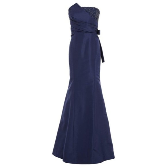 Carolina Herrera Strapless Embellished Silk Faille Gown Navy US:4 Dress - Picture 2 of 14